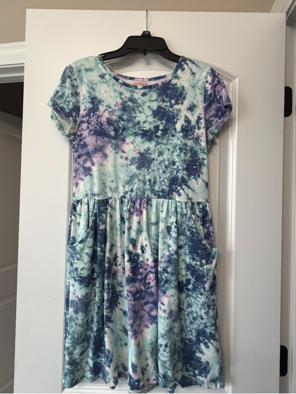 Cat & Jack Girls Tie-Dye Short Sleeve Dress in Mint, Navy & Lavender